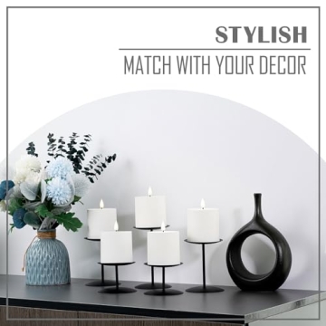 smtyle Metal Candle Holder Black Iron Pillar Candle Holders for Pillar Flamess Wax Candles Set of 5 Plate for Table Centerpieces Desk Decor