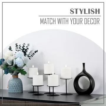 smtyle Metal Candle Holder Black Iron Pillar Candle Holders for Pillar Flamess Wax Candles Set of 5 Plate for Table Centerpieces Desk Decor