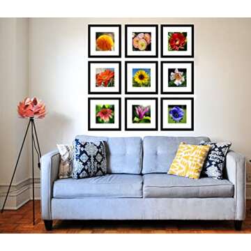 pojah 12x12 Black Picture Frame Set of 9,Square Photo Frame with Mat Display Pictures 8x8 or 12x12 Without Mat,PVC Glass,for Wall Home Office Décor（12x12,9pk,Black）