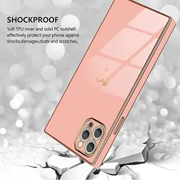Pepmune Compatible with iPhone 12 Pro Max Case Women Cute Luxury Heart Design Shockproof Soft Girls Square Bling Camera Lens Protective for Apple iPhone 12 Pro Max Phone Cases Pink 6.7 inch