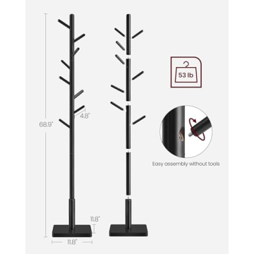 VASAGLE Solid Wood Coat Rack Stylish and Durable