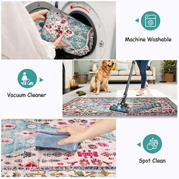 Lahome Boho Tribal Runner Rug - 2x6 Aqua Washable Runners for Hallways Entryway Rug, Turkish Soft Non Skid Indoor Accent Bathroom Carpet Runner for Kitchen Sink Laundry Room Door RV