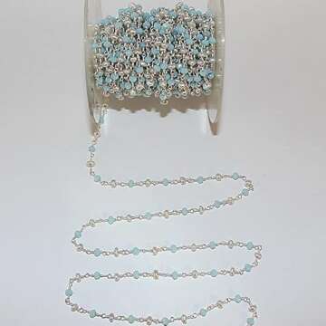 Amazonite & Freshwater Pearl Stone Faceted & Pearl Smooth Rondelle Gemstone Beaded Rosary Chain by Foot For Jewelry Making - 24K Gold Plated Over Silver Handmade Wire Wrapped Bead Chain Necklaces