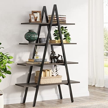 Tribesigns 4-Tier Industrial Ladder Bookshelf in Grey