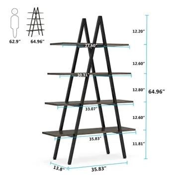 Tribesigns 4-Tier Industrial Ladder Bookshelf in Grey