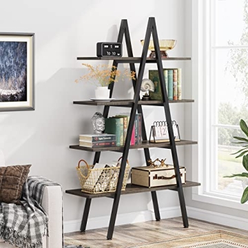 Tribesigns 4-Tier Industrial Ladder Bookshelf in Grey