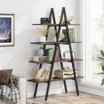 Tribesigns 4-Tier Industrial Ladder Bookshelf in Grey