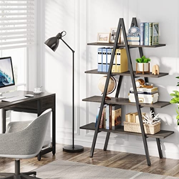 Tribesigns 4-Tier Industrial Ladder Bookshelf in Grey
