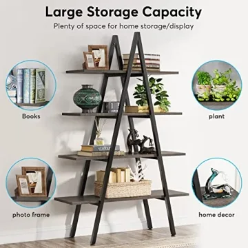 Tribesigns 4-Tier Industrial Ladder Bookshelf in Grey