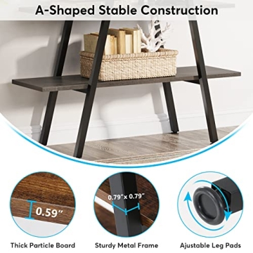 Tribesigns 4-Tier Industrial Ladder Bookshelf in Grey