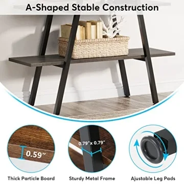 Tribesigns 4-Tier Industrial Ladder Bookshelf in Grey