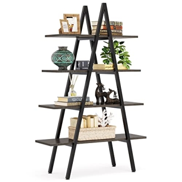 Tribesigns 4-Tier Industrial Ladder Bookshelf in Grey