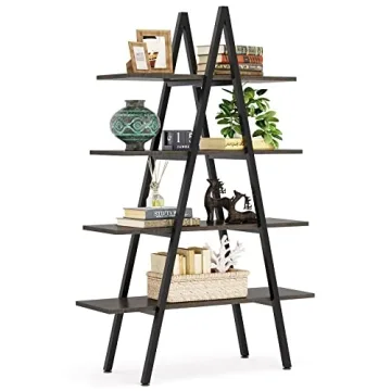 Tribesigns 4-Tier Industrial Ladder Bookshelf in Grey