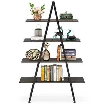 Tribesigns 4-Tier Industrial Ladder Bookshelf in Grey