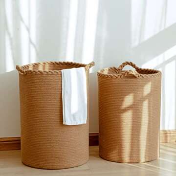 Homlikelan 72L Cotton Woven Laundry Hamper,Laundry Basket for Blankets,Pillows,Toys,Shoes Tall Clothes Hamper Light Brown 22''H 16''D