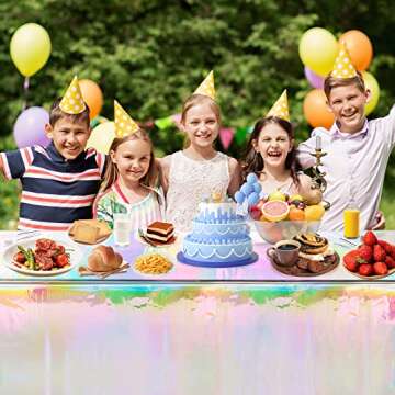 OHOME 4 Pack Iridescence Plastic Tablecloths Disposable Galentines Day Decorations Rectangle Table Covers Birthday Disco Bachelorette Bridal Wedding Rainbow Iridescent Party Decorations 54" x 108"