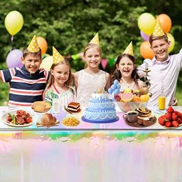 OHOME 4 Pack Iridescence Plastic Tablecloths Disposable Galentines Day Decorations Rectangle Table Covers Birthday Disco Bachelorette Bridal Wedding Rainbow Iridescent Party Decorations 54" x 108"