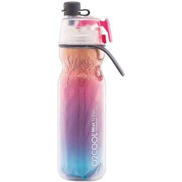 O2COOL ArcticSqueeze Insulated Mist 'N Sip Water Bottle | BPA Free, 2-in-1 Mist and Sip Function w/No Leak, Locking Pull Top Spout : 20 oz | Color Collection: Ombre, Raspberry Ombre