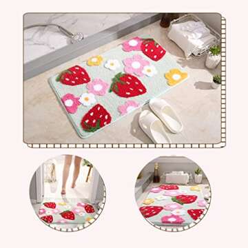 LIKETN Soft Cozy Strawberry Bathroom Rugs Cute Bath Mat Doormat Non Slip Washable Shaggy Bedroom Run...