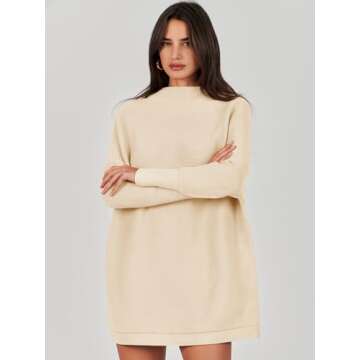 ANRABESS Women’s Oversized Turtleneck Sweater in Apricot
