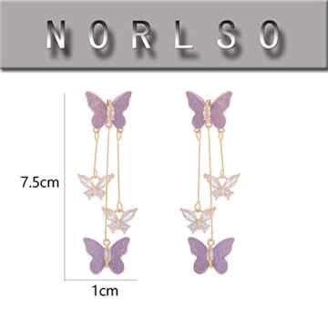 Purple Butterfly Tassel Style Zircon Earrings for Women Crystal Rhinestone Drop Earrings Long Butterfly Dangle Earrings Wedding Jewelry for Women
