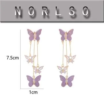 Purple Butterfly Tassel Style Zircon Earrings for Women Crystal Rhinestone Drop Earrings Long Butterfly Dangle Earrings Wedding Jewelry for Women
