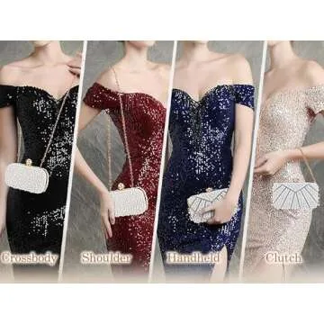 CHIC DIARY Women Pearl Crossbody Bag Wedding Guest Purse Pearl Beaded Evening Clutch Wallet for Prom