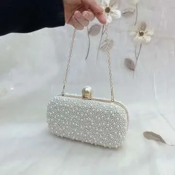 CHIC DIARY Women Pearl Crossbody Bag Wedding Guest Purse Pearl Beaded Evening Clutch Wallet for Prom