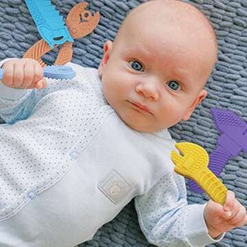 5PCS Baby Teething Toys, Silicone Sensory Teether Toys for Babies, Infant Toys 0-6 Baby Shower Gifts...