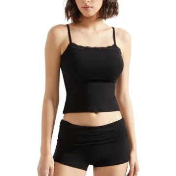 SUUKSESS Women 2 Piece Lounge Sets Shorts Pajama Set SLeeveless Lace Trim Tank Top Crop Cami Outfits (Jet Black,S)