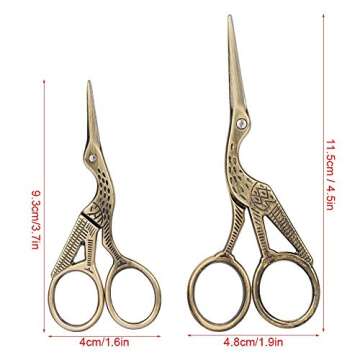 2 Pcs Vintage Stork Shape Sewing Scissors Embroidery Scissors Bronze Stainless Steel Crane Design Sewing Stork Shears Scissors Stork Scissors for DIY Embroidery Crafting Sewing(Bronze)