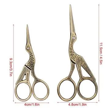 2 Pcs Vintage Stork Shape Sewing Scissors Embroidery Scissors Bronze Stainless Steel Crane Design Sewing Stork Shears Scissors Stork Scissors for DIY Embroidery Crafting Sewing(Bronze)