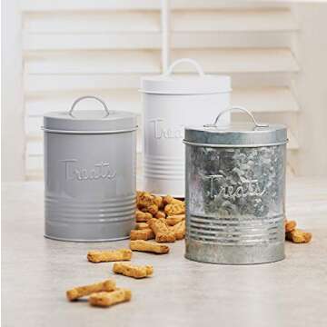 Amici Pet Retro Treats Canister | Stylish Airtight Pet Food Storage | 72 Oz Capacity | Rustic Décor