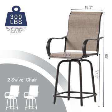 UDPATIO Patio Swivel Bar Stools Set of 3, Outdoor Bar Height Chairs and Table