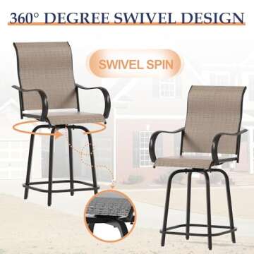 UDPATIO Patio Swivel Bar Stools Set of 3, Outdoor Bar Height Chairs and Table