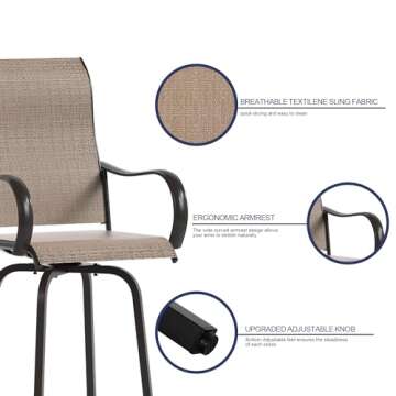 UDPATIO Patio Swivel Bar Stools Set of 3, Outdoor Bar Height Chairs and Table
