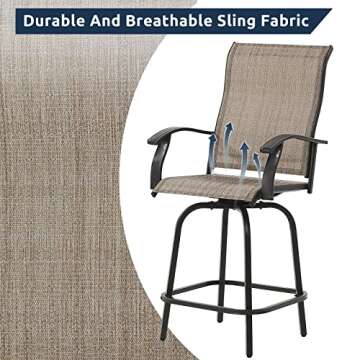 UDPATIO Patio Swivel Bar Stools Set of 3, Outdoor Bar Height Chairs and Table