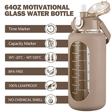 Kytffu 64oz Glass Water Bottle - Stylish and Safe Hydration