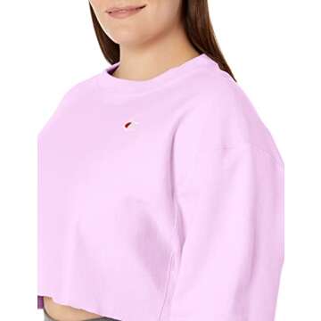 Champion Reverse Weave Cropped Cut Off Crewneck Sweatshirt (Pale Violet Rose, M)