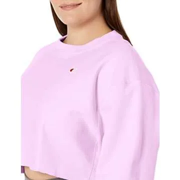 Champion Reverse Weave Cropped Cut Off Crewneck Sweatshirt (Pale Violet Rose, M)
