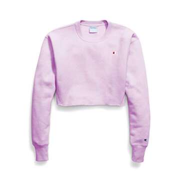 Champion Reverse Weave Cropped Cut Off Crewneck Sweatshirt (Pale Violet Rose, M)