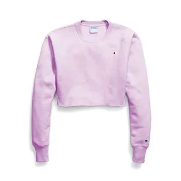 Champion Reverse Weave Cropped Cut Off Crewneck Sweatshirt (Pale Violet Rose, M)