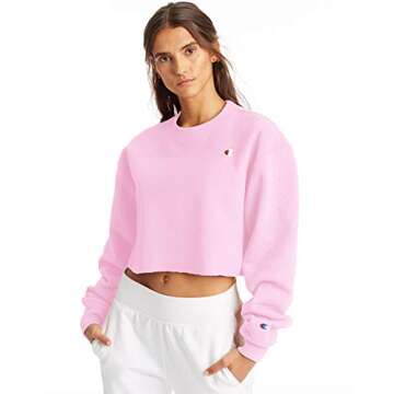 Champion Reverse Weave Cropped Cut Off Crewneck Sweatshirt (Pale Violet Rose, M)