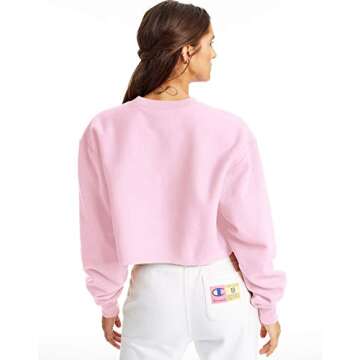 Champion Reverse Weave Cropped Cut Off Crewneck Sweatshirt (Pale Violet Rose, M)
