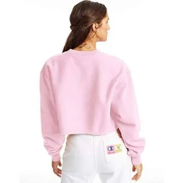 Champion Reverse Weave Cropped Cut Off Crewneck Sweatshirt (Pale Violet Rose, M)