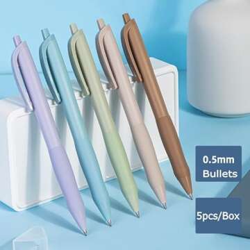 Gel Pens, 5Pcs 0.5mm Retractable Quick Dry Black Ink Fine Point Rolling Ball Gel Pen for School Offi...