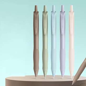 Gel Pens, 5Pcs 0.5mm Retractable Quick Dry Black Ink Fine Point Rolling Ball Gel Pen for School Office Home Supplies, Cute Aesthetic pens for Journaling Note Taking, Gifts for Women and Men Teachers