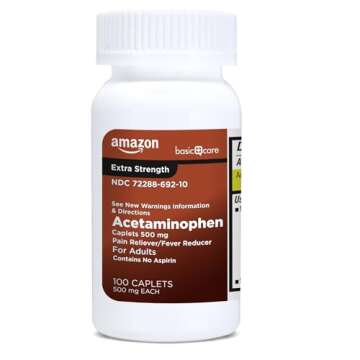 Amazon Basic Care Extra Strength Pain Relief, Acetaminophen Caplets, 500 mg, Pain Reliever/Fever Reducer, 100 Count (Packaging may vary)