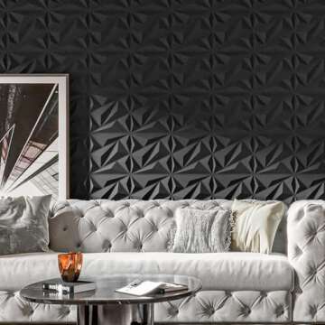Art3dwallpanels 33 Pack 3D Wall Panel Diamond for Interior Wall Décor, PVC Flower Textured Wall Panels for Living Room Lobby Bedroom Hotel Office, Black, 12''x12'' Cover 32.Sq.Ft.