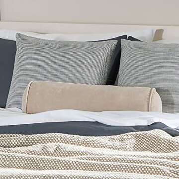 Nate Home by Nate Berkus Decorative Cotton Velvet Bolster Pillow | Soft Luxurious Modern Decor, Cush...